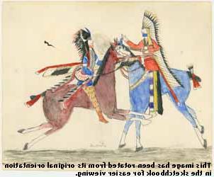 Fighting Osage and Kiowa Chiefs Ink, watercolor on wove paper